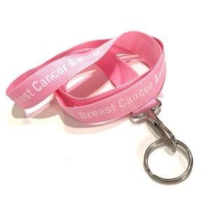 Breast Cancer Awareness Lanyard ID Holder Keychain Pink Ribbon